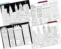 Barker Creek Designer File Folders Set of 24, Color Me! Cityscapes, Multi-Design Set, Adult Coloring Book Style, Solid Colors on Inside, Letter-Size, 1/3 Cut Tabs, 24 Folders in Set (3965)