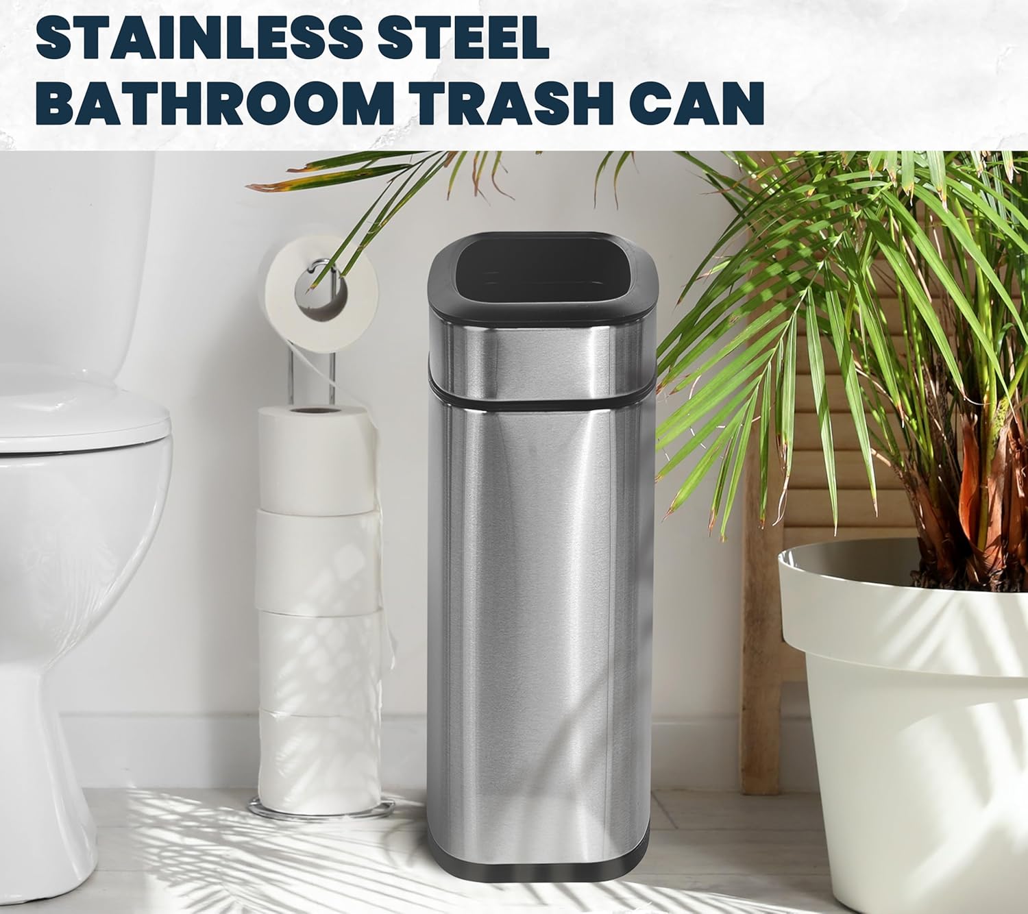 Alpine Stainless Steel Open Top Trash Can 10.5 Gallon - 40L Garbage Can for Kitchen, Bathroom