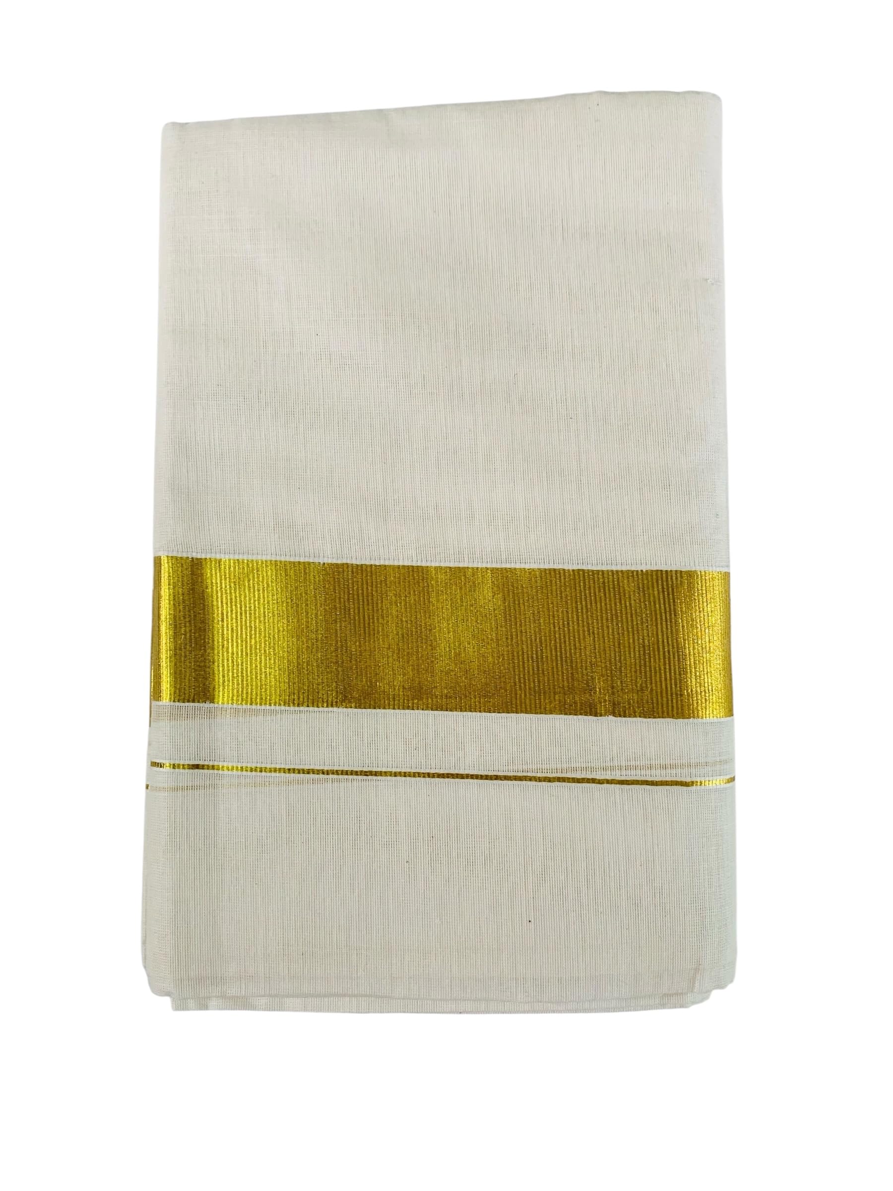 Kuthampully Men's Kerala Kasavu Dhothi Cotton | Golden Kerala Kasavu Mundu | Plain Cotton Dhoti For Men | Traditional South Indian Kasavu Mundu | EKM-887 | Pack -1