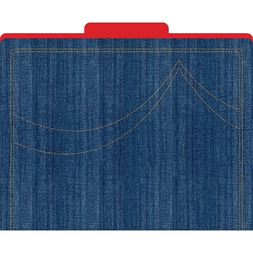 Barker Creek Designer File Folders Set of 12, Denim, Iconic Denim Pattern on The Outside, Vibrant Red on The Inside