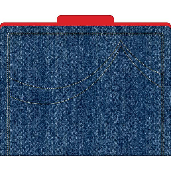 Barker Creek Designer File Folders Set of 12, Denim, Iconic Denim Pattern on The Outside, Vibrant Red on The Inside