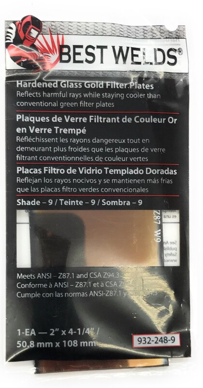 BEST WELDS 901-932-248-9 - 2" Hardened Glass Gold Filter Plate, Gold/9, 2" x 4.25" SH9,