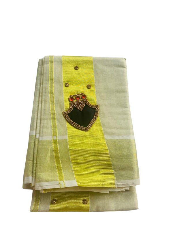 ALLUVY Kuthampully Kerala Kasavu Set Mundu For Women | Handcrafted Aari work Kerala Set Mundu | Tissue Onam Set Mundu With Blouse | Women's Zari Kasavu | EKM-598 (Black)