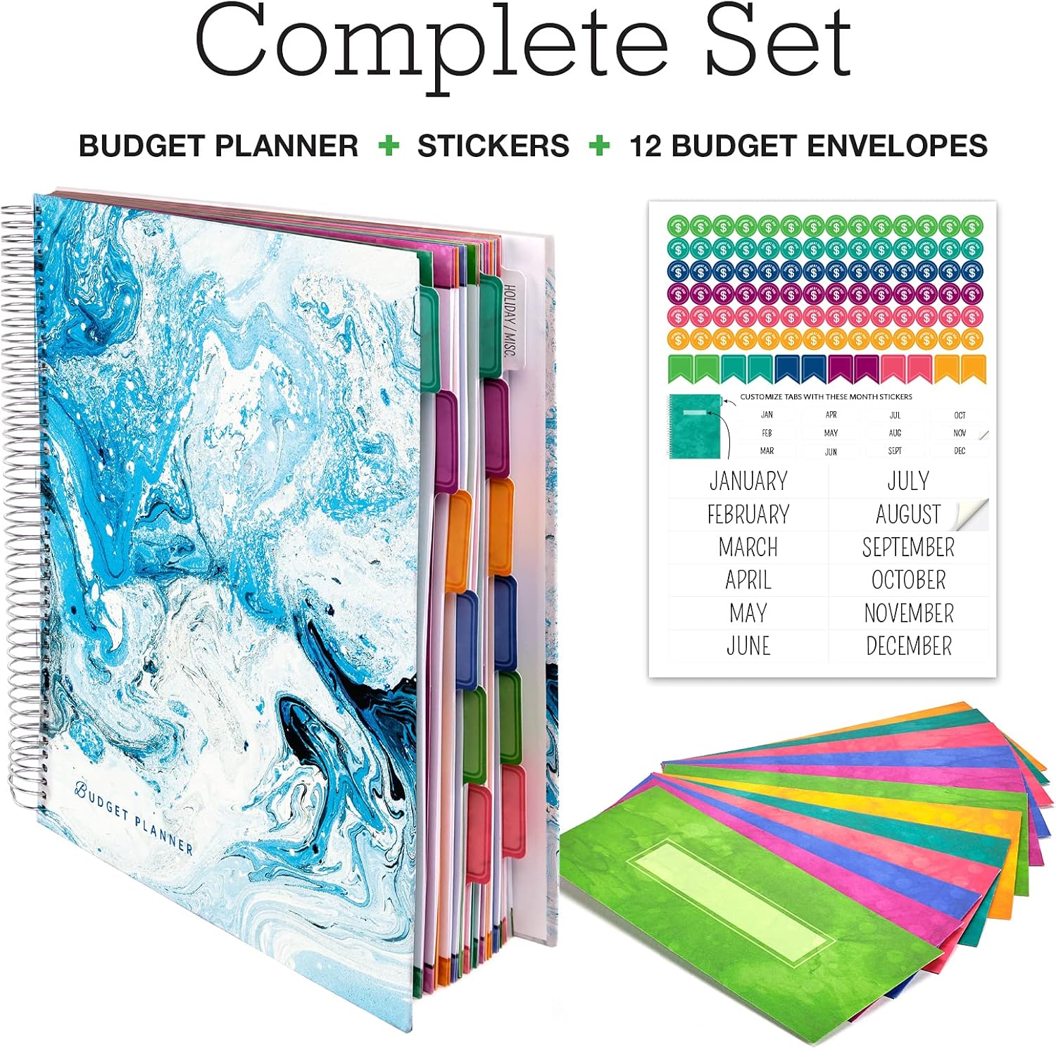 Global Printed Products Budget Planner & Monthly Bill Organizer With 12 Envelopes and Pockets. Expense Tracker Notebook