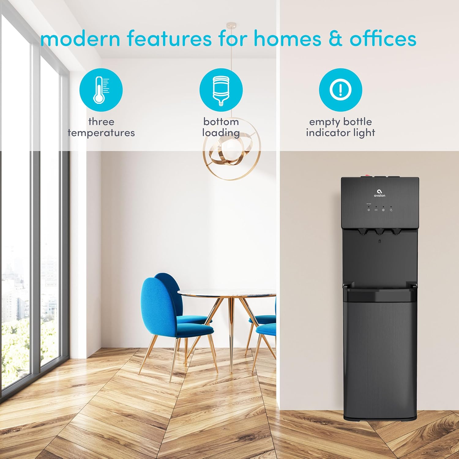 Avalon A3BLK Self Cleaning Bottom Loading Water Cooler Dispenser, 3 Temperature-UL/Energy Star Approved-Black Stainless