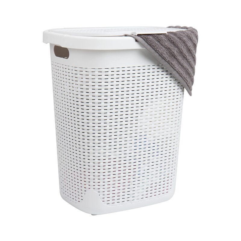 Mind Reader Slim Laundry Hamper with Lid, 50L Ventilated Plastic Wicker Basket