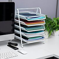 Mind Reader 5-Tier Paper Tray, Desktop Organizer, File Storage, Office, Metal Mesh, 11.75" L x 14" W x 14.5" H, White