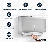 Alpine Paper Towel Dispenser Wall Mount for Multifold, Trifold & c Fold Paper Towel Holder 2-Pack Commercial Stainless Steel Hand Towel Dispenser for Bathroom & Kitchen