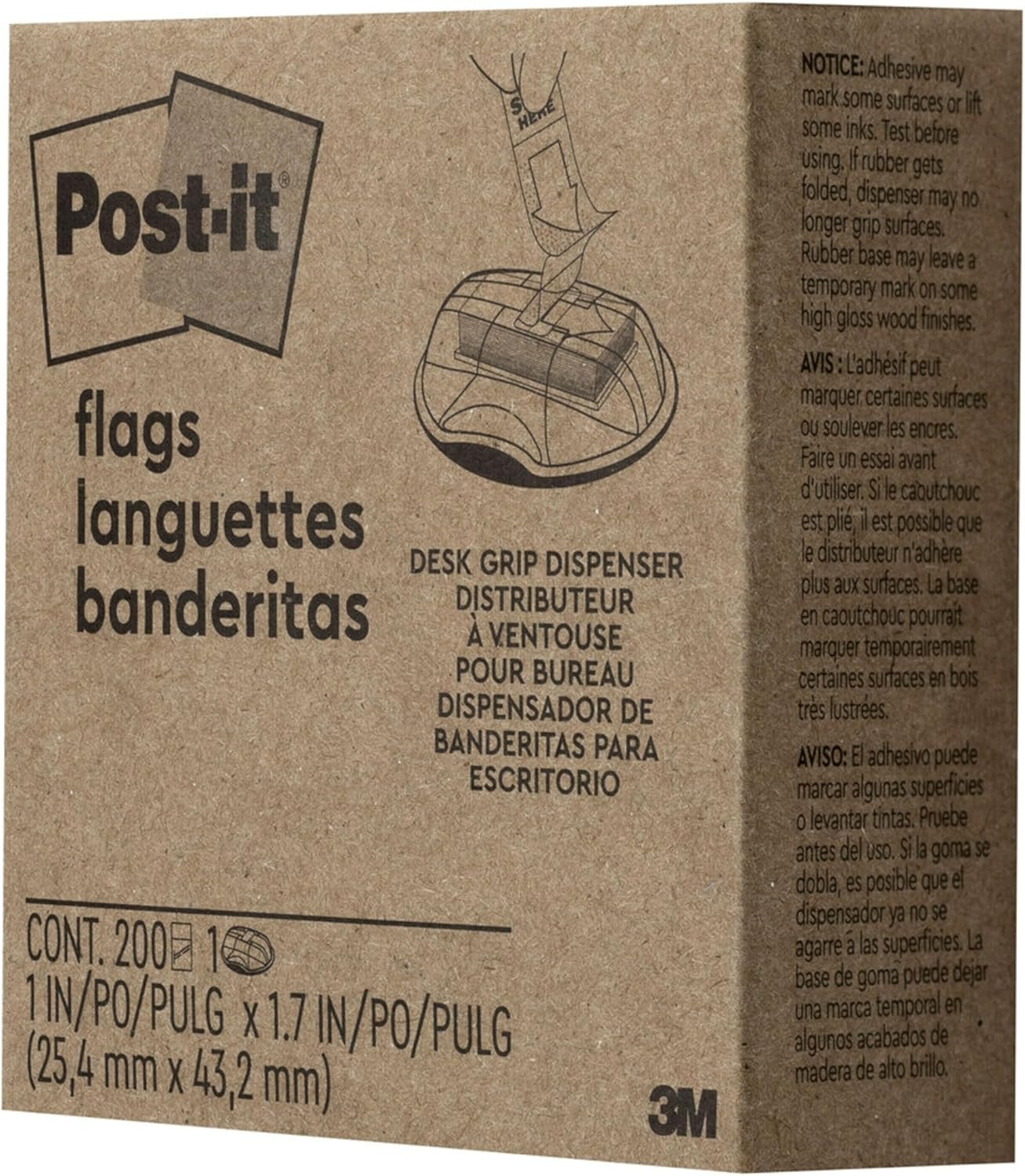 Post-it Flags, Message Flags for Signatures, 1 in Wide, 200/Desk Grip Dispenser