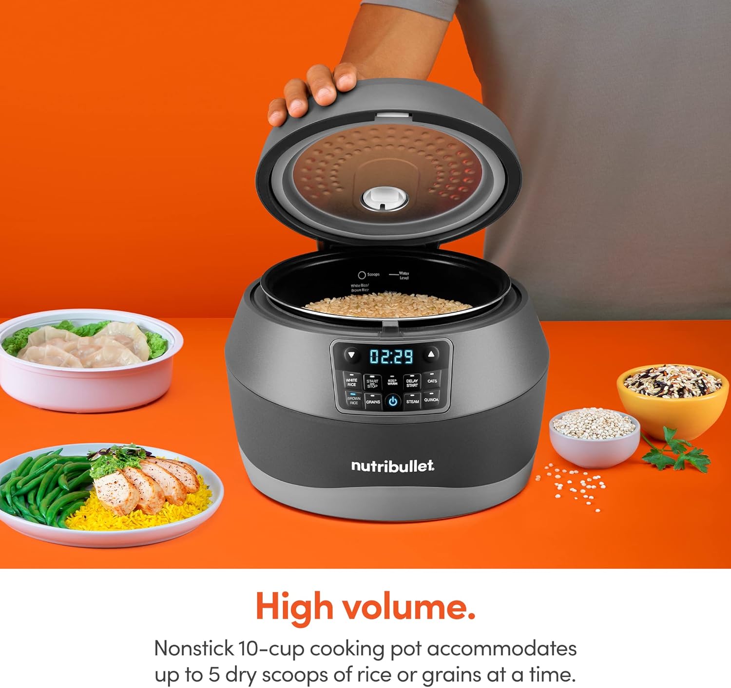 Nutribullet 2.5-Quart EveryGrain Cooker, 8-5/8inH x 10-5/8inW x 11-7/16inD, Black