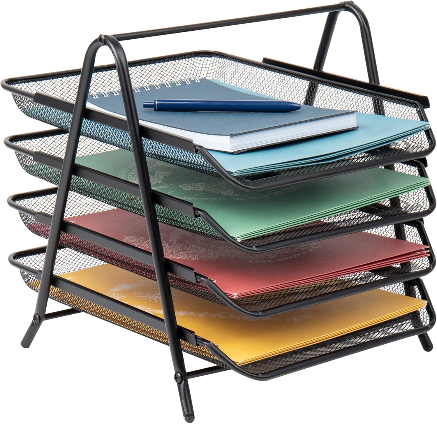 MIND READER 4-Tier Metal Mesh Paper Tray Desktop Organizer