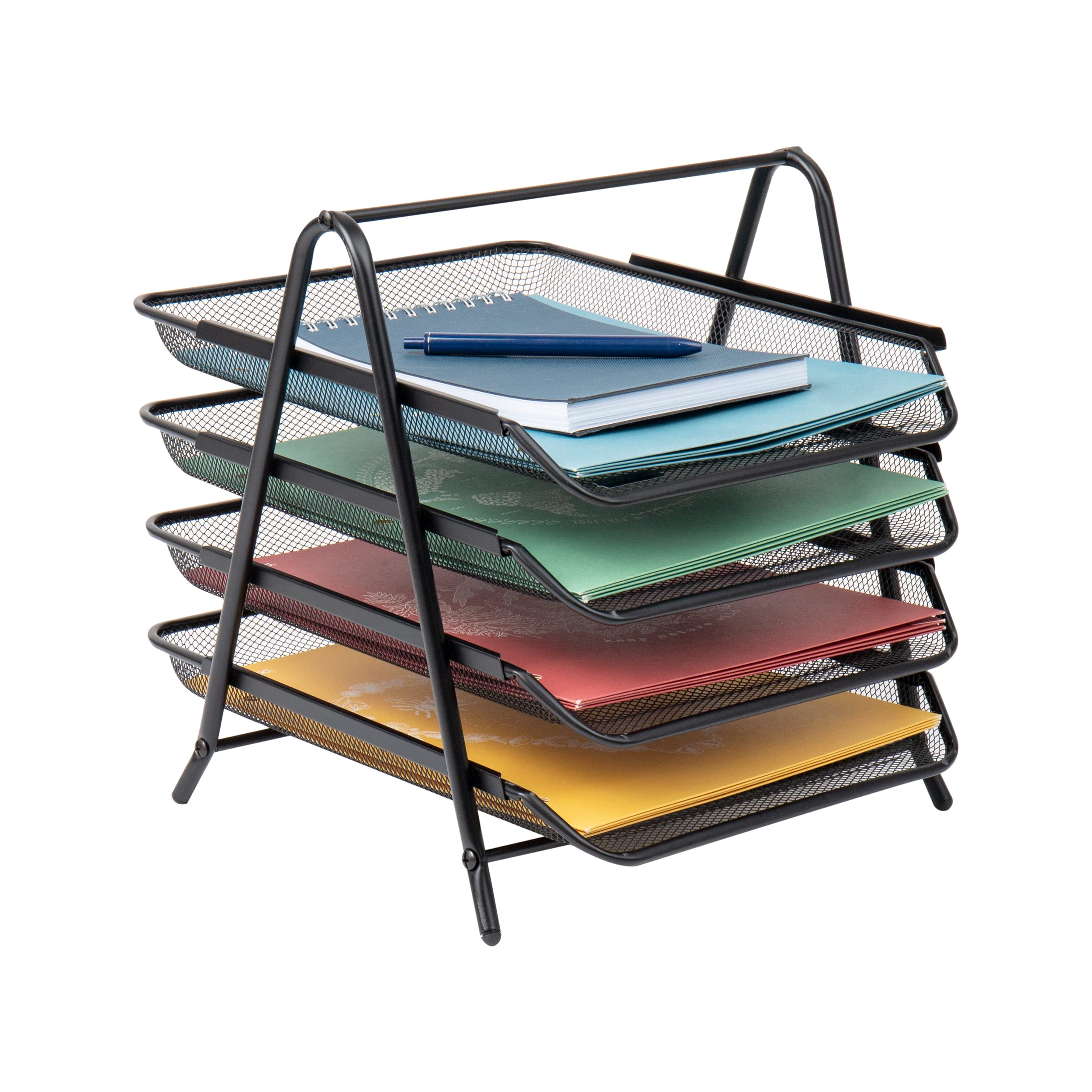 MIND READER 4-Tier Metal Mesh Paper Tray Desktop Organizer