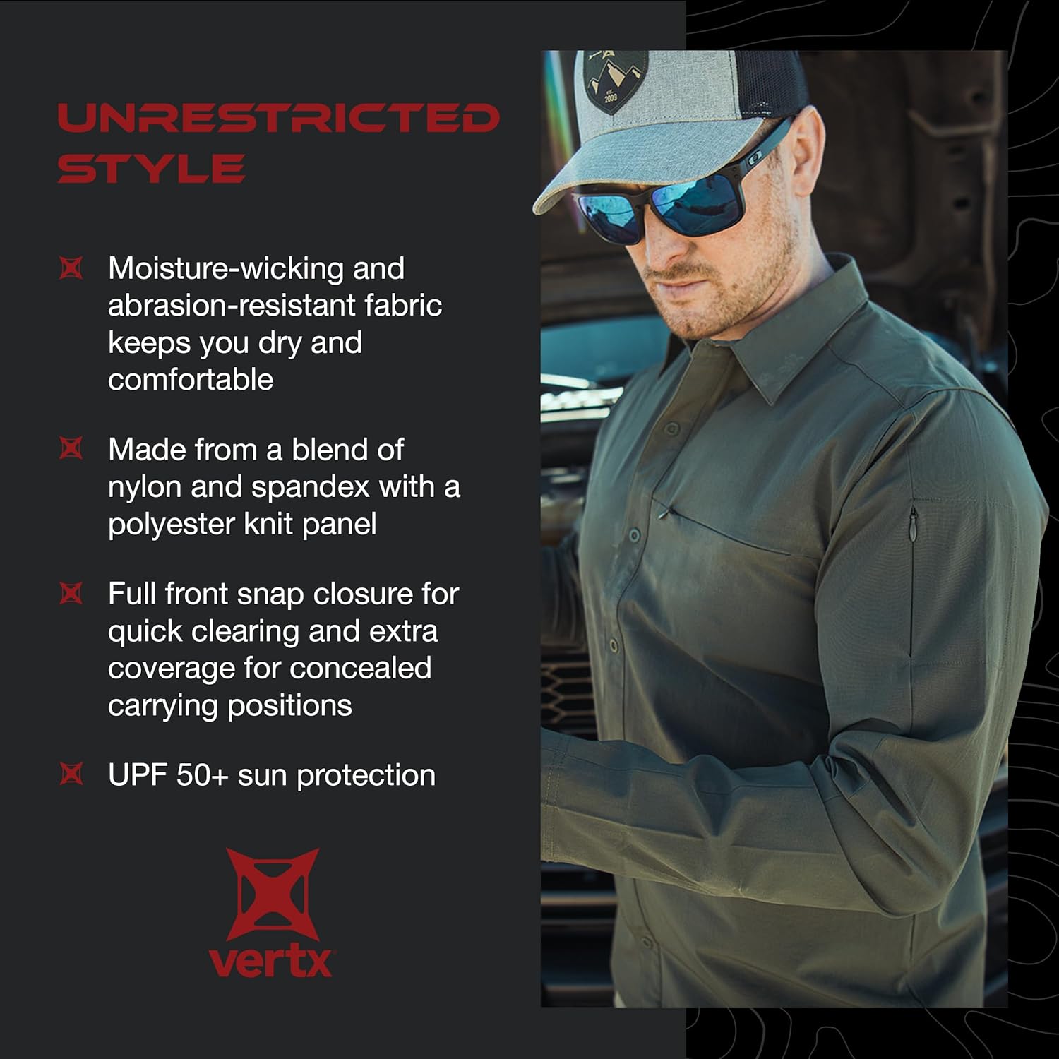 VERTX Expedition Men's Long Sleeve Tactical Shirt, CCW Compatible