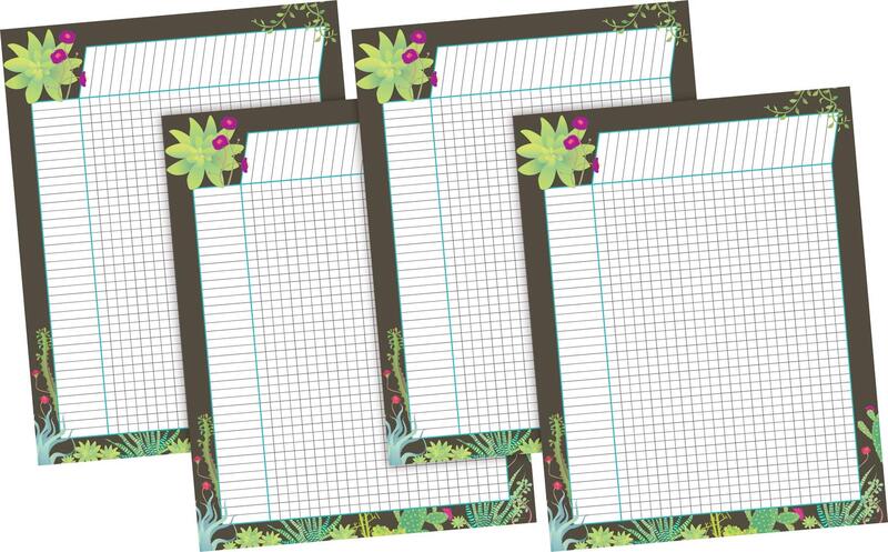 Barker Incentive Chart 4-Pack - Prickles, Track Chores, Assignments, and More! Coloful Succulents on a Chocolate Background, 17" x 22" Each, 4 Incentive Charts in Pkg. (4054) Prickles 4-Pk