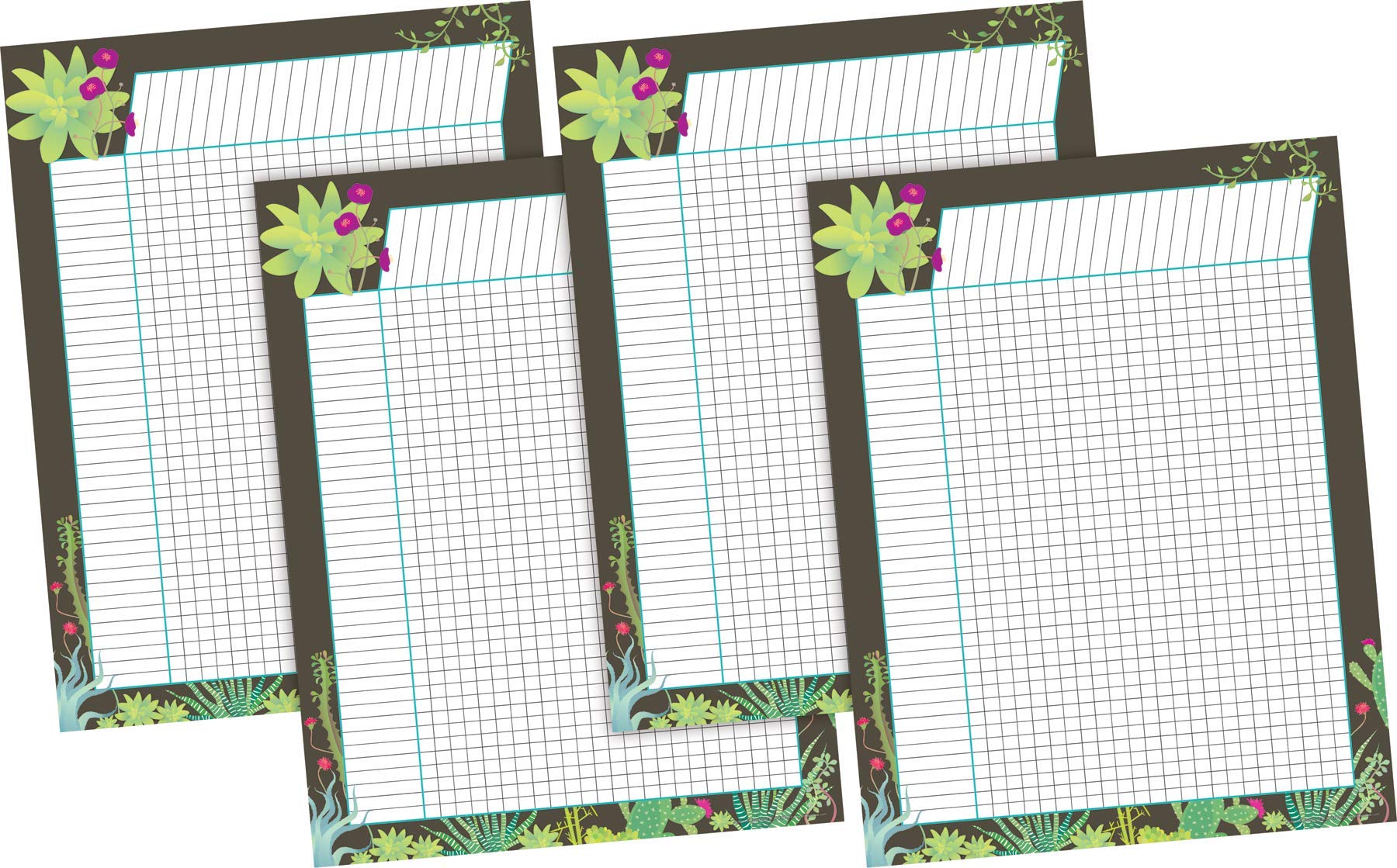 Barker Incentive Chart 4-Pack - Prickles, Track Chores, Assignments, and More! Coloful Succulents on a Chocolate Background
