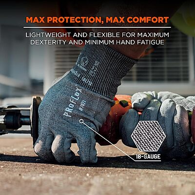 Ergodyne ProFlex 7071 Cut Resistant Work Gloves, ANSI A7, PU Coated Palms for Flexible No Slip Grip