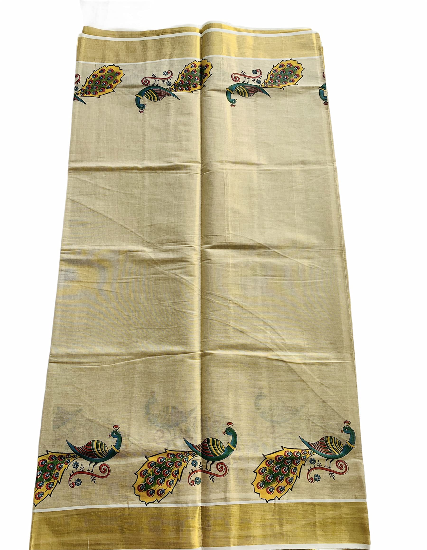 Kuthampully Women's Kasavu Tissue Cotton Saree With Running Blouse - Multi color KPSS-297