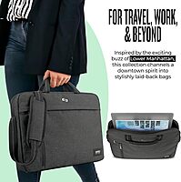 Solo New York Briefcase - Laptop Carrying Bag for Women & Men, Brief for Travel & Work, Front Zippered Pockets, Adjustable Shoulder Strap, Fits 15.6" Computer - Rivington Slim, Gray