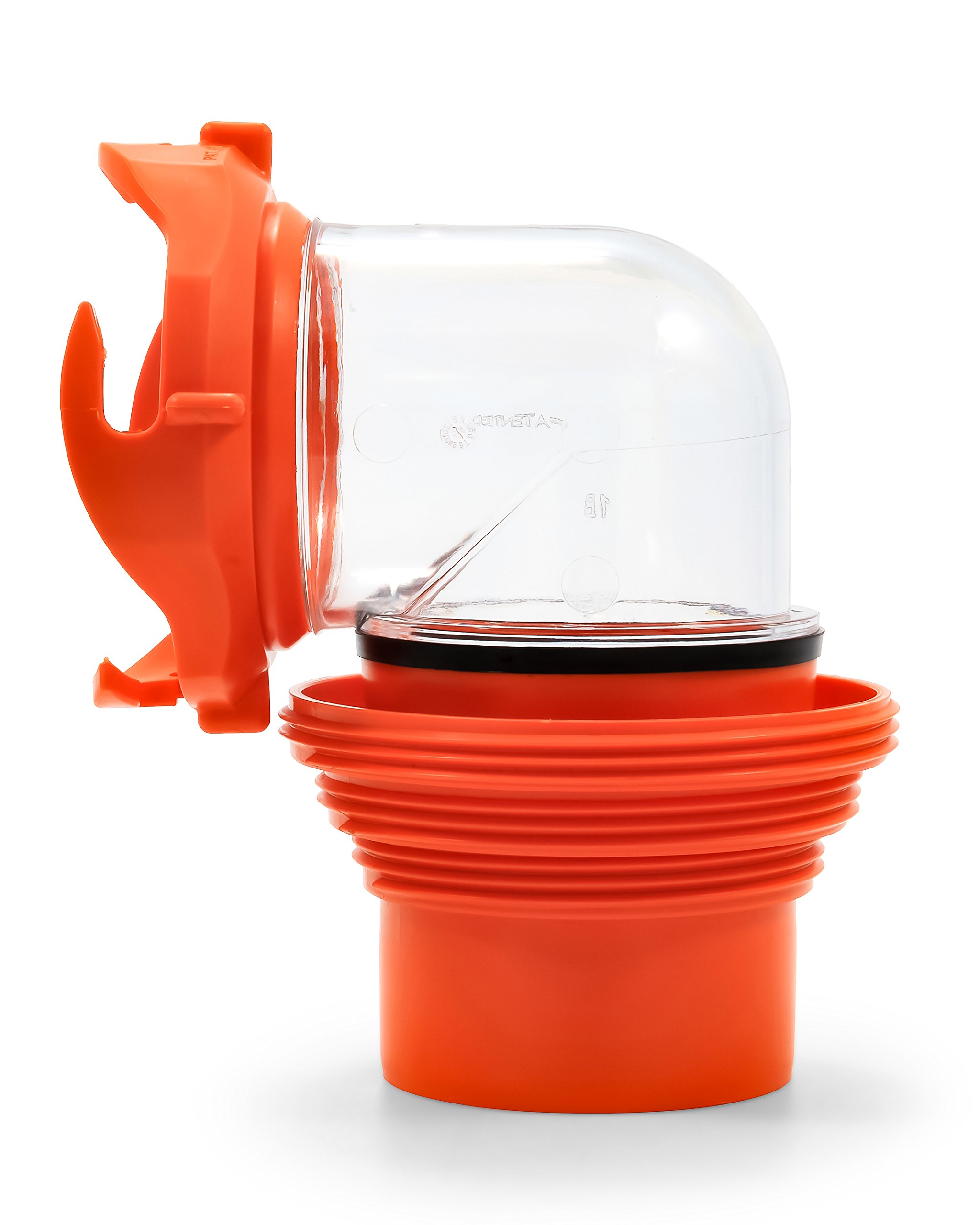 Camco 39736, RhinoFlex Clear RV Sewer Hose Elbow with 4-in-1 Adapter | Features a 360-Degree Fitting Rotation and Built-in