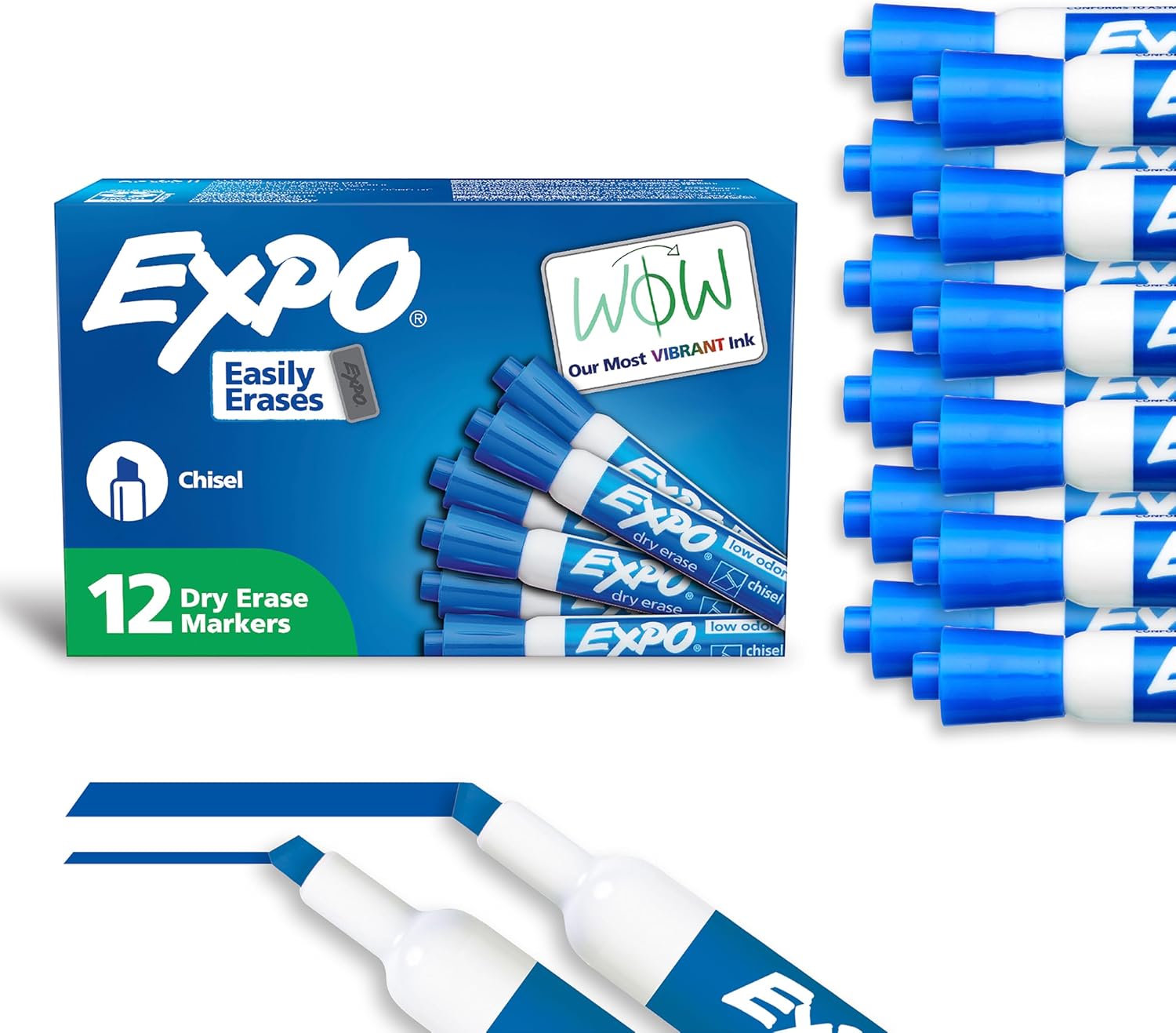 EXPO Dry Erase Markers, Low-Odor Ink, Chisel Tip