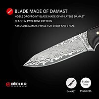 Böker MAGNUM® Vernery Damascus Knife - Hunting knife with leather sheath black - Fixed blade knife with Damascus steel Droppoint blade 67 layers - ebony wood handle