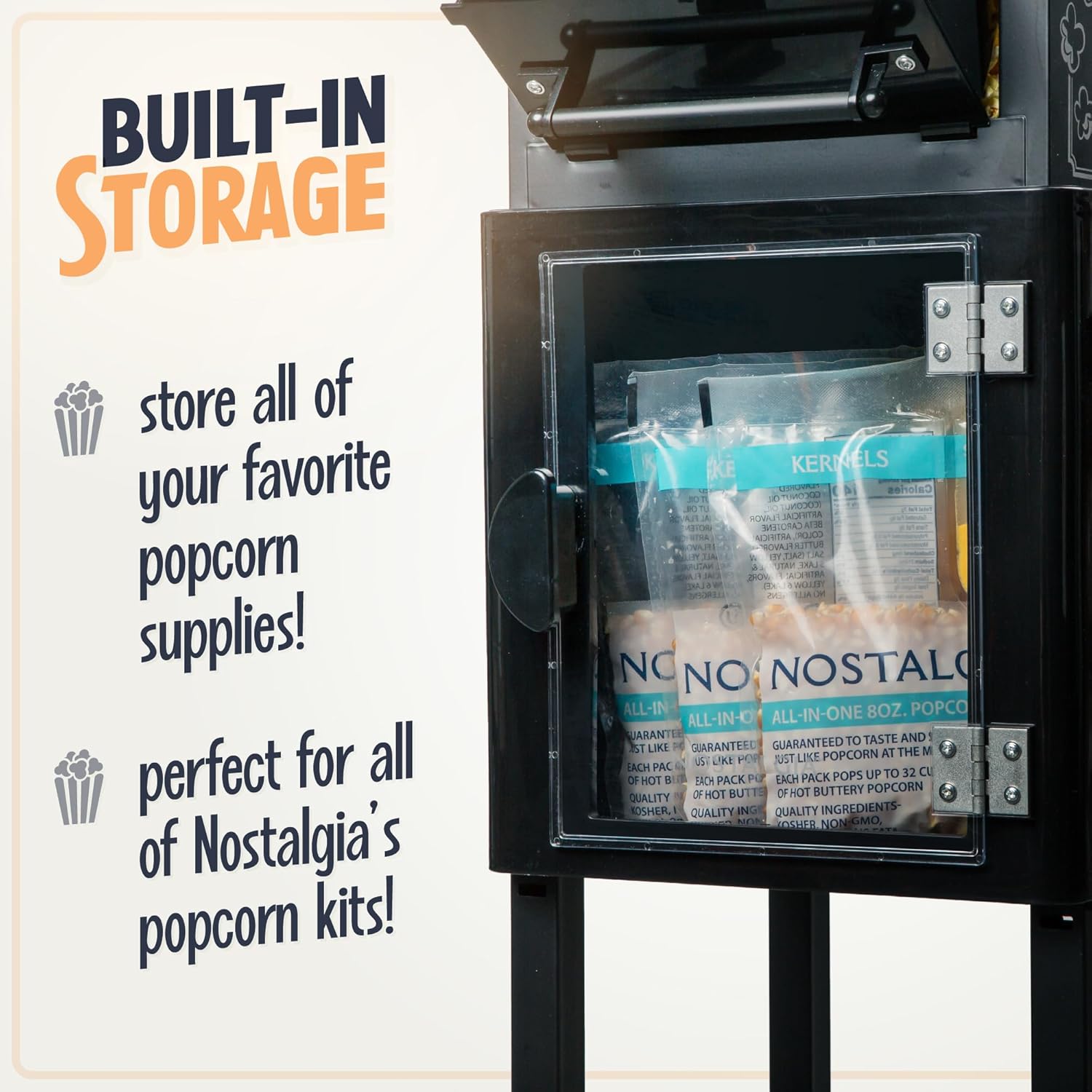 Nostalgia Popcorn Maker Machine - Professional Cart With 2.5 Oz Kettle Makes Up to 10 Cups