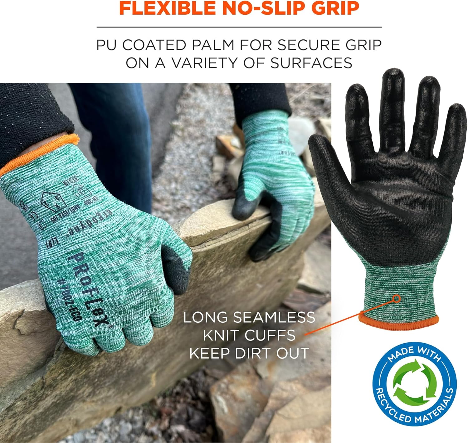 ERGODYNE ProFlex 7002-ECO Recycled PU Coated Work Gloves 15-Gauge