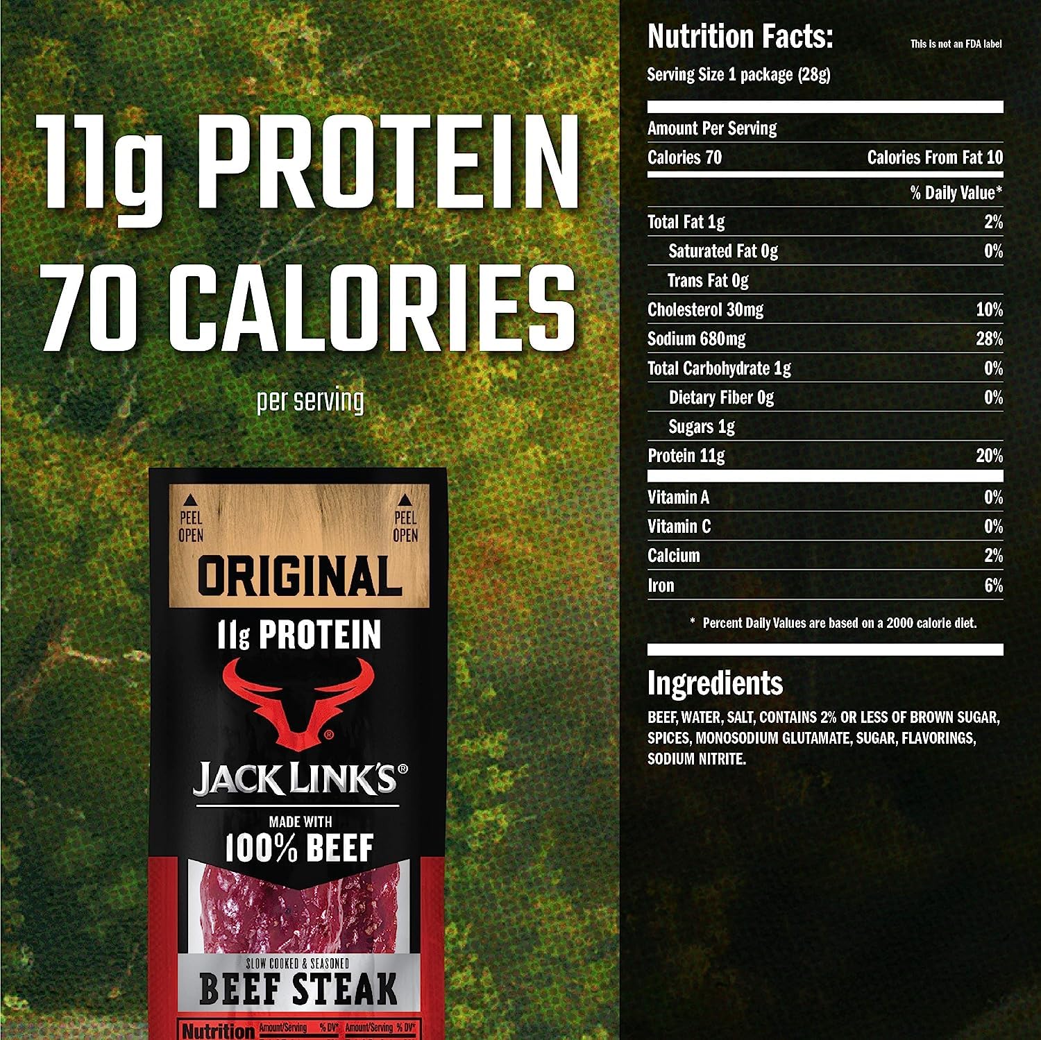 Jack Links Premium Cuts Beef Steak, Original, Strips -Great Protein Snack with 11g of Protein and 1g of Carbs Per Serving