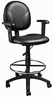 Boss Office Products B1691-CS Stand Up Caressoft Drafting Stool with Adjustable Arms in Black Black Vinyl Adjustable Arms
