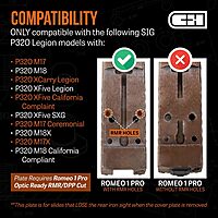 C+H Precision Optics Adapter Plate with 10-8 Rear Sight for SIG P320 Legion (X-Five/M17/M18) with Romeo 1 Pro Optic Ready Cut and Trijicon RMR/SRO, Holosun 407C/507C/508C/508T