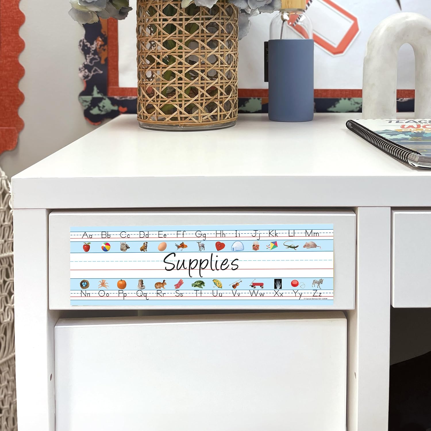 Carson Dellosa 36PC Alphabet Name Plate for Desk, ABC Nametags With Sight Words Illustrations for Letter Recognition