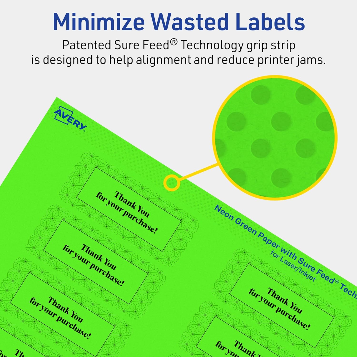 AVERY Printable Rectangle Labels, Sure Feed Technology, 1" x 2-5/8", Neon Green, Print-to-the-Edge, Laser/Inkjet