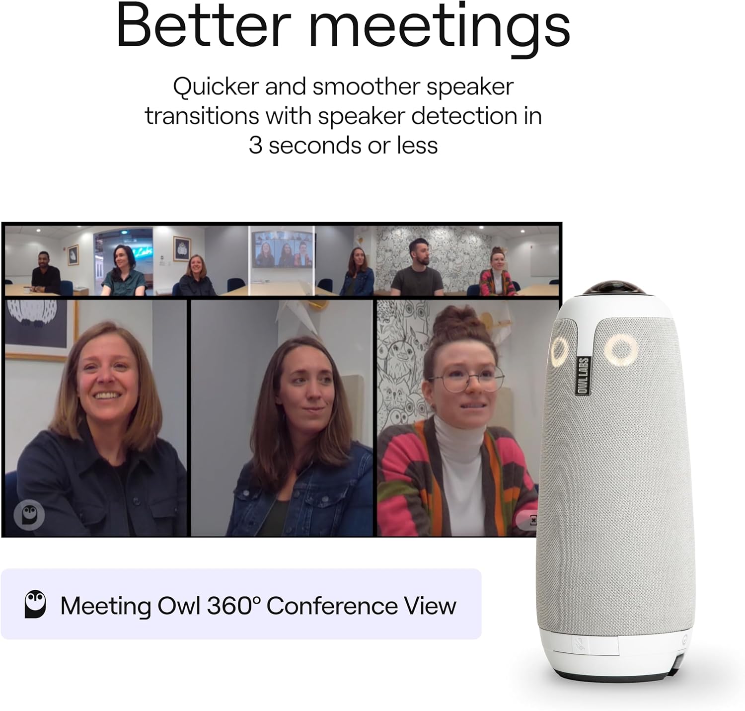 Owl Labs Meeting Owl 3 - 360° 1080p HD Conference Room Camera, AI-Driven Speaker-Tracking