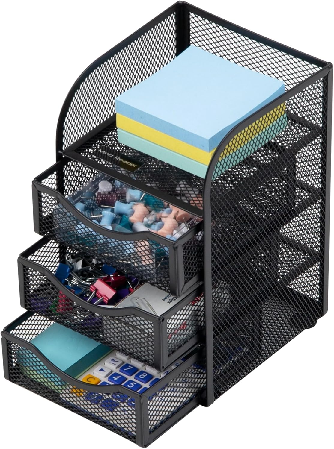 Mind Reader Desktop Accessory Storage, Paper Binder Clip Basket, Workspace, Office, Metal Mesh, 4.75"L x 5"W x 8"H, Black