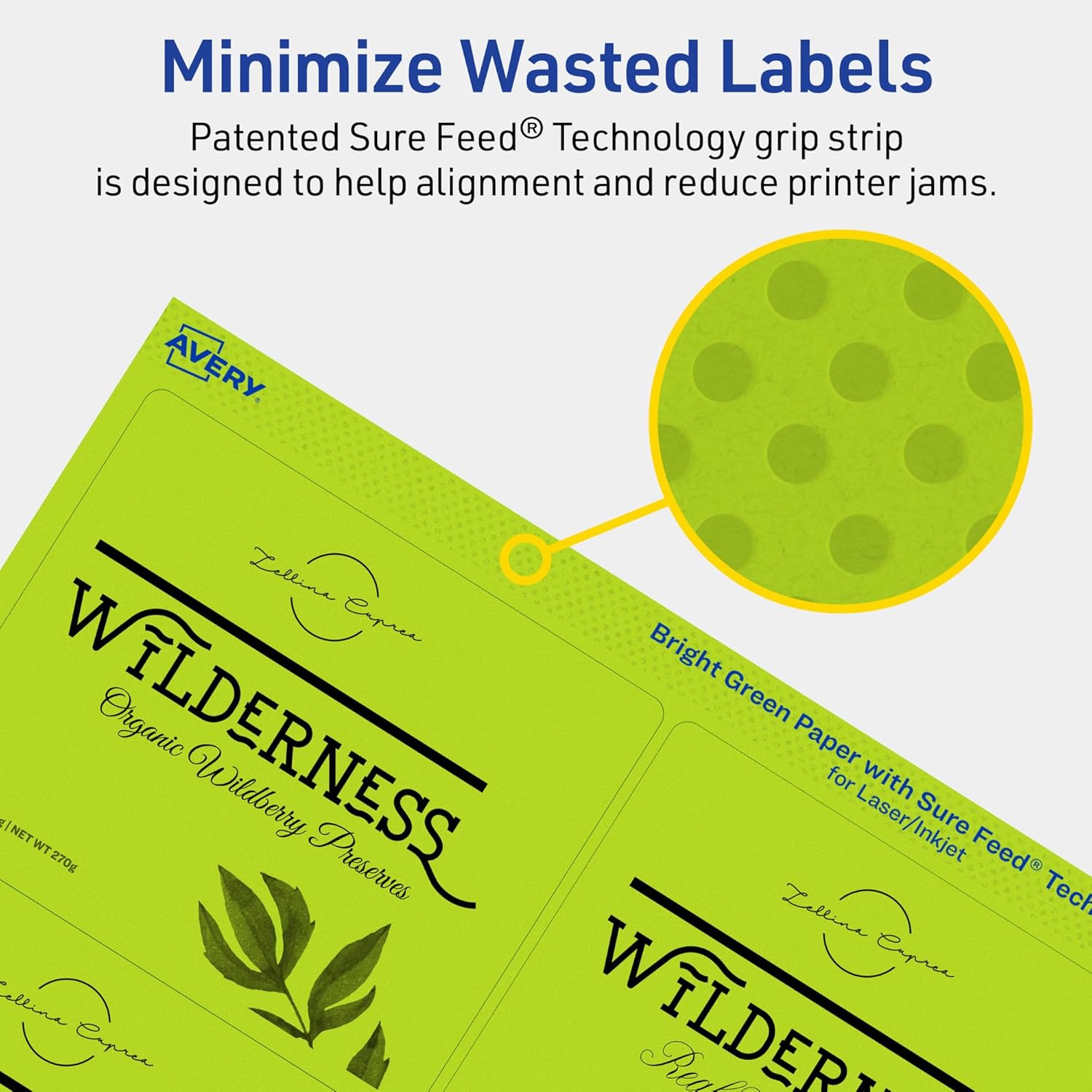 Avery Printable Rectangle Labels, Sure Feed Technology, 3-1/3" x 4", Bright Green, Laser/Inkjet Printable