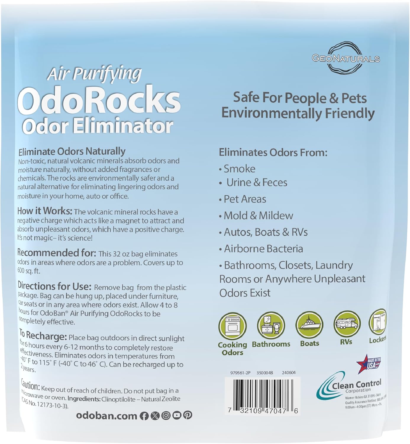 OdoBan Air Purifying OdoRocks Natural Odor Eliminator Made from Natural Volcanic Rocks, Made in the USA, Fragrance Free