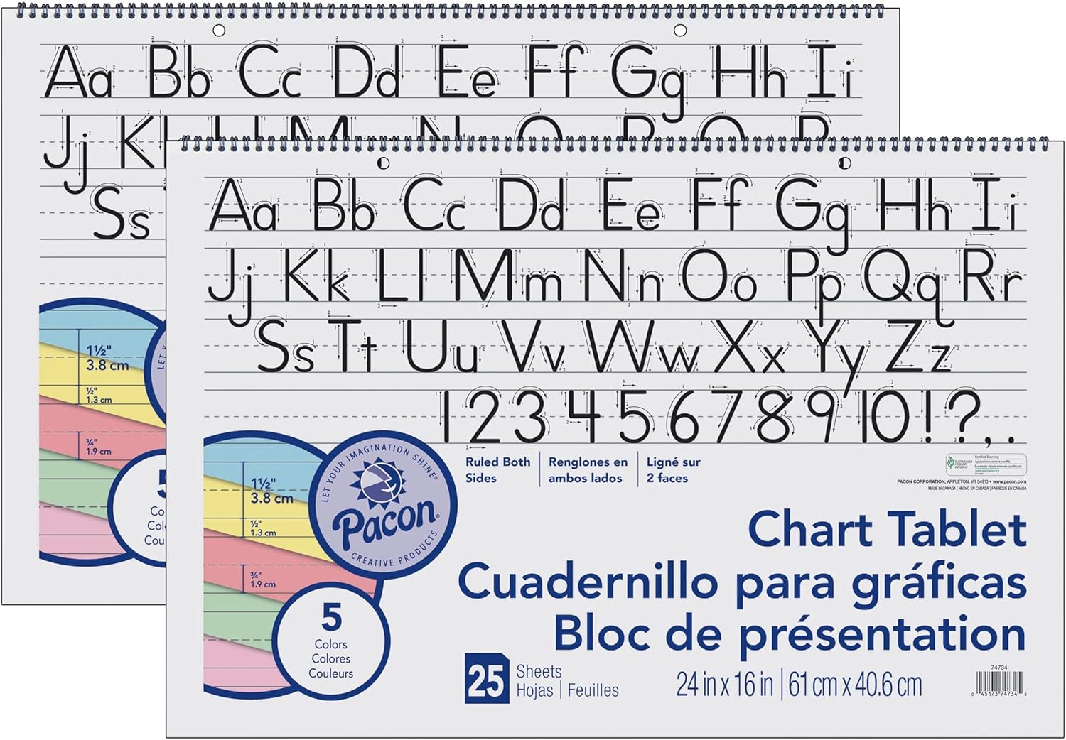 Pacon Colored Paper Chart Tablets, 24in x 16in, Assorted Colors, 25 Sheets, Pack Of 2 Tablets