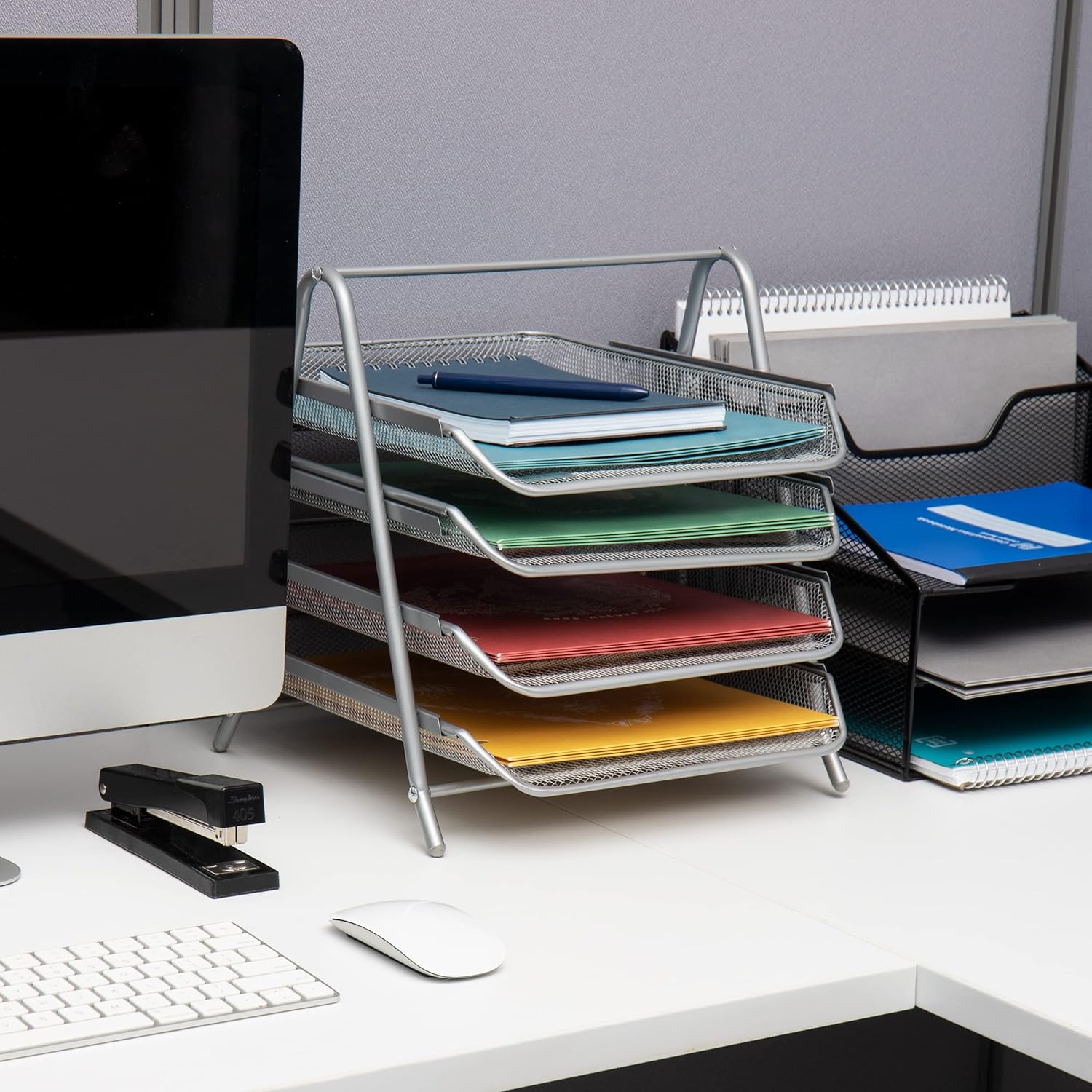 MIND READER 4-Tier Metal Mesh Paper Tray Desktop Organizer