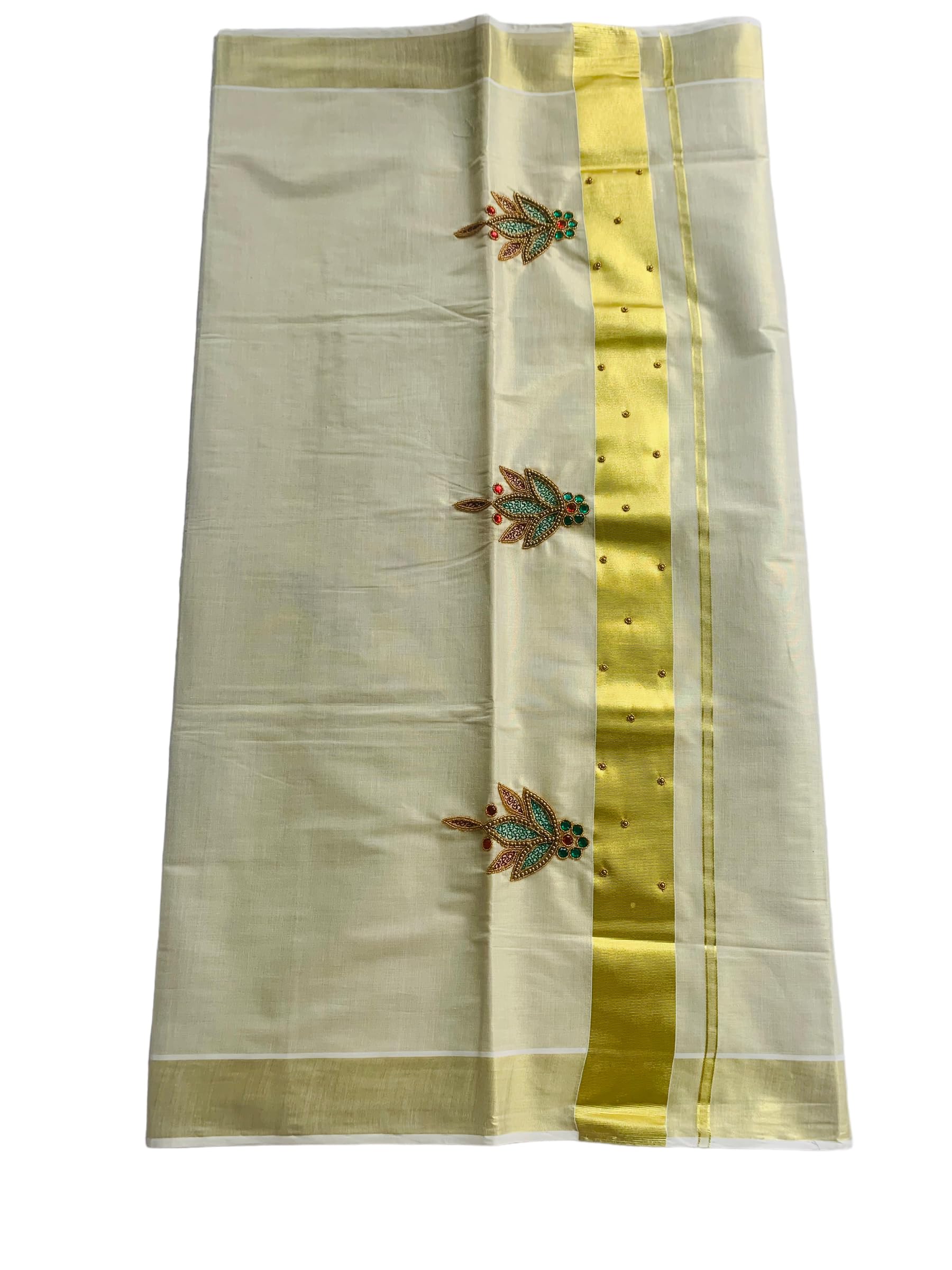 Kuthampully Kerala Kasavu Saree Tissue | Traditional South Indian Saree | Designer Indian Saree | Onam Saree - EKM-810 (Green)