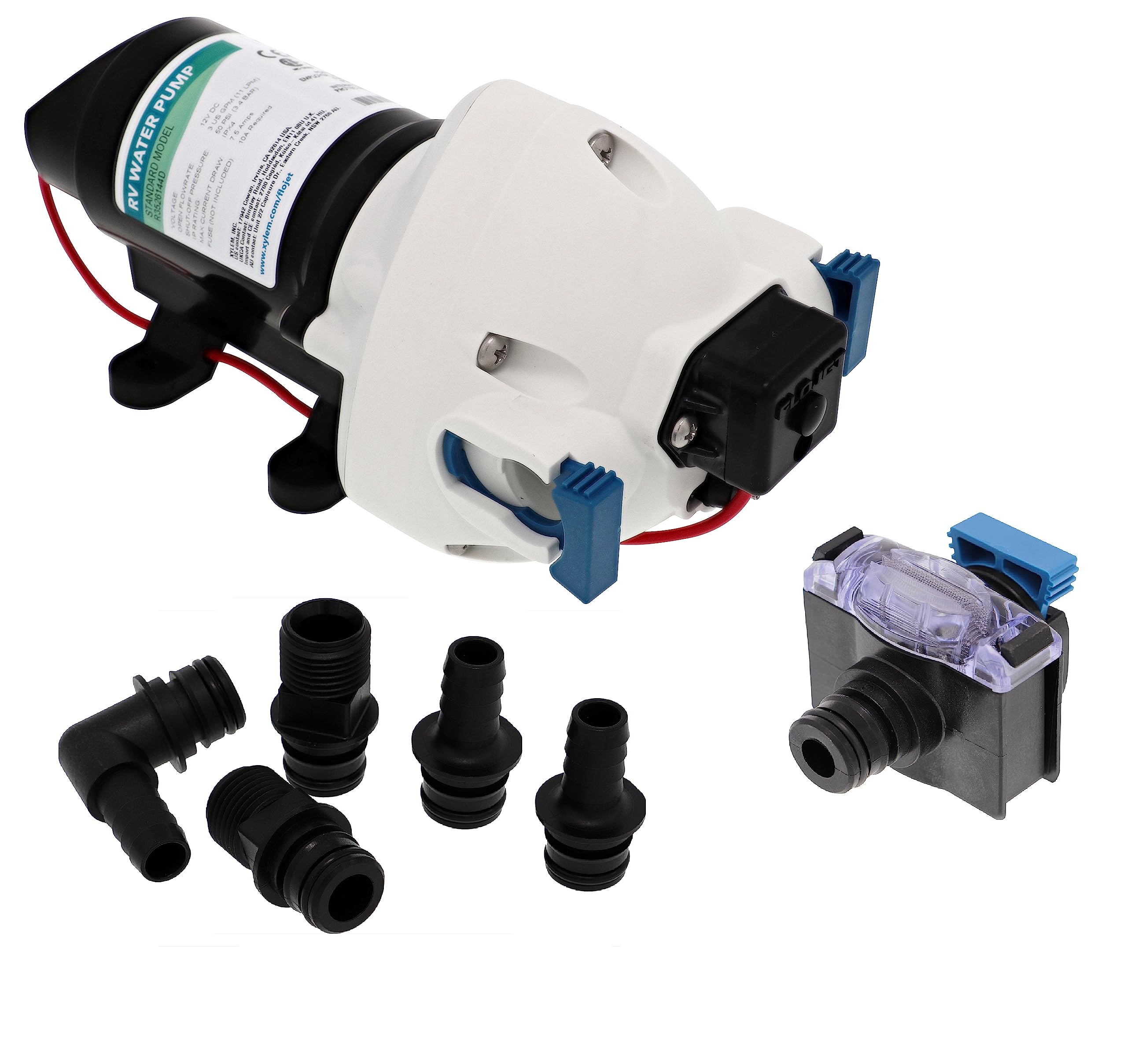 Flojet RV Water Pump R3526144D, 12 VDC 3-Chamber - Small Water Pump Ideal for Boats/Camper-Trailers - 3 GPM