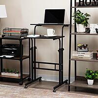 Mind Reader Standing Desk, Adjustable Height, Computer Desk, Laptop Desk, Portable, Rolling, 38" L x 21.25" W x 45.25" H, Black