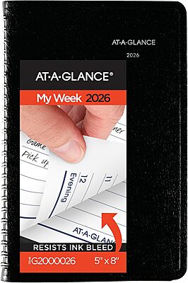 AT-A-GLANCE 2026 Appointment Book Planner, Weekly, 5" x 8", Small, DayMinder, Black (G2000026) 2026 New Edition