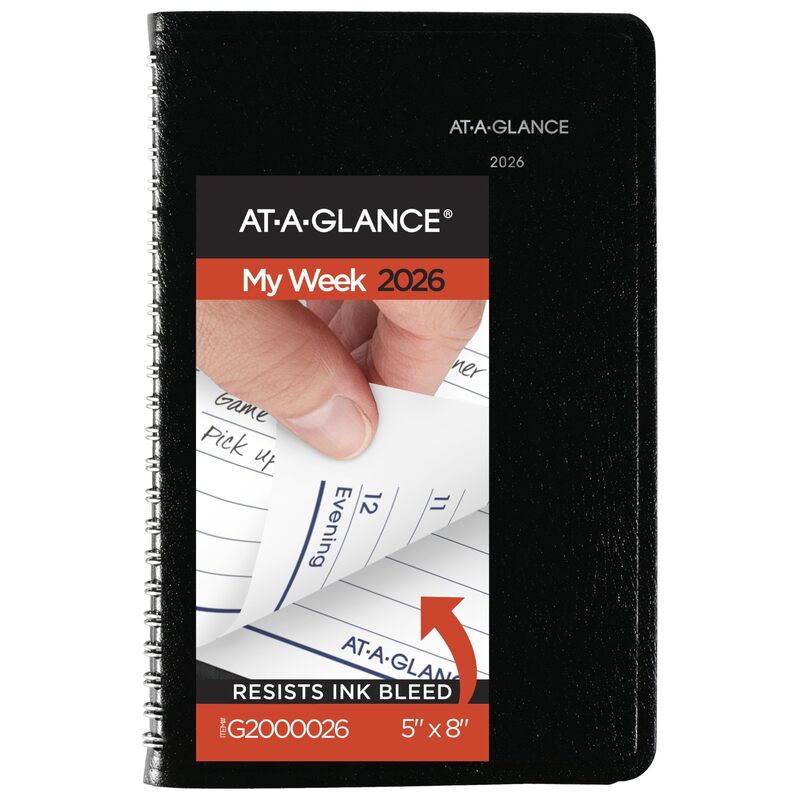 AT-A-GLANCE 2026 Appointment Book Planner, Weekly, 5" x 8", Small, DayMinder, Black (G2000026) 2026 New Edition