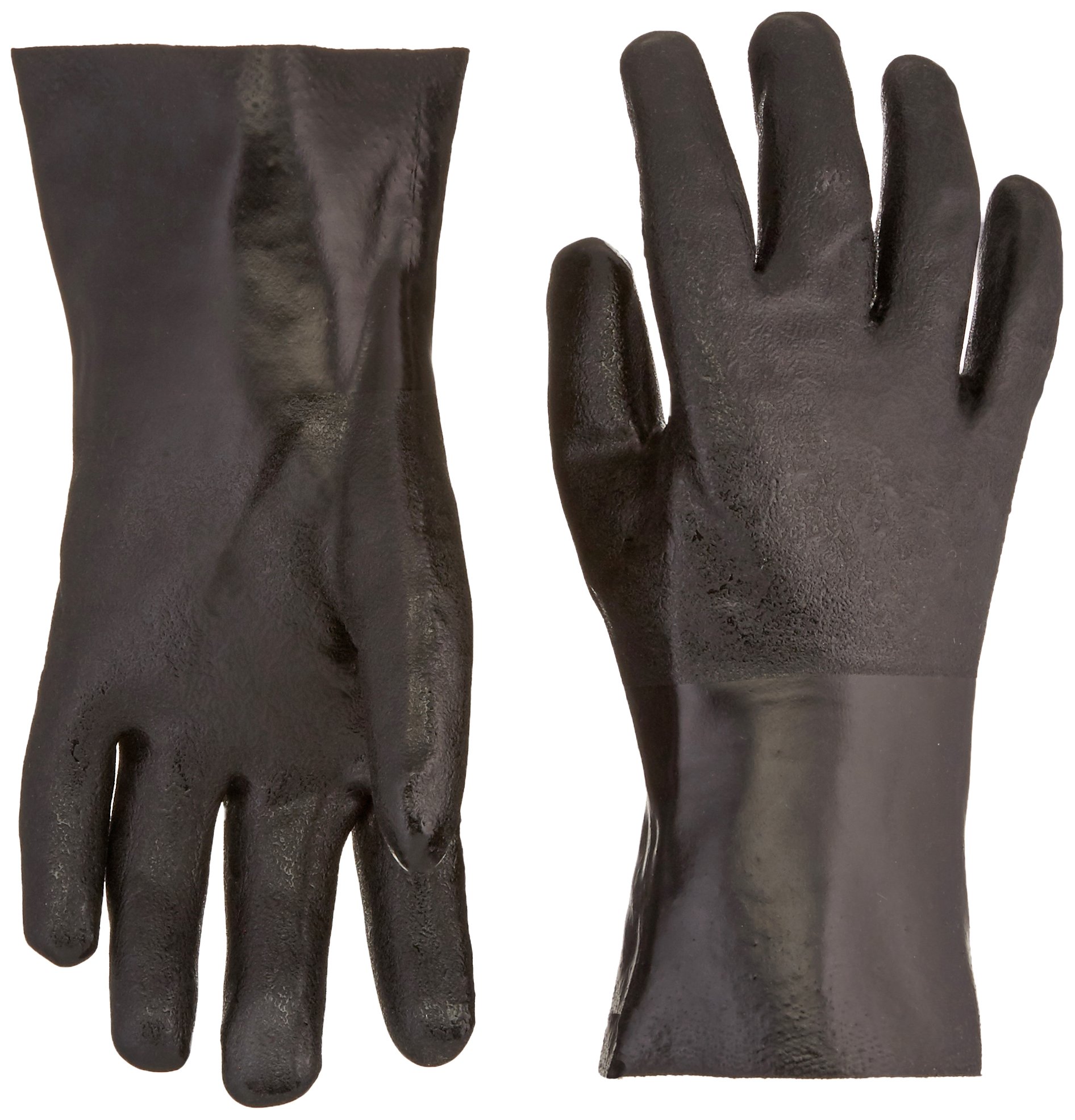 MCR Safety 6522SJ Double-Dipped PVC Plasticsol Gloves with 12-Inch Gauntlet and Jersey Lining, Sandy, Black, Large, 1-Pair