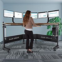 VERSADESK® Foundry Bench 80" x 80" Extra Wide L-Shaped Split-Level Corner Standing Desk | Electric Height Adjustable. 1" Bamboo Surface. USB & USBC Charging Ports. Mobile App Controllable.