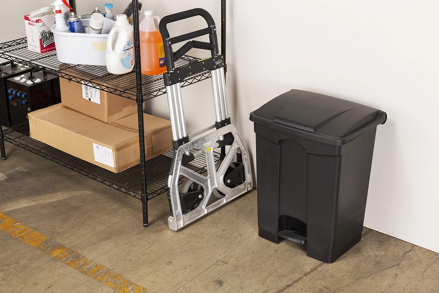 SAFCO Step On Plastic Trash Can with Foot Pedal, Hands Free Indoor All-Purpose Waste Bin