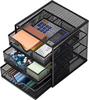 Mind Reader Desktop Accessory Storage, Desk Supplies, Organizer, Office, Metal Mesh, 6.25" L x 6.5" W x 6.5" H, Black 6.25"L x 6.5"W x 6.5"H 3 Drawers
