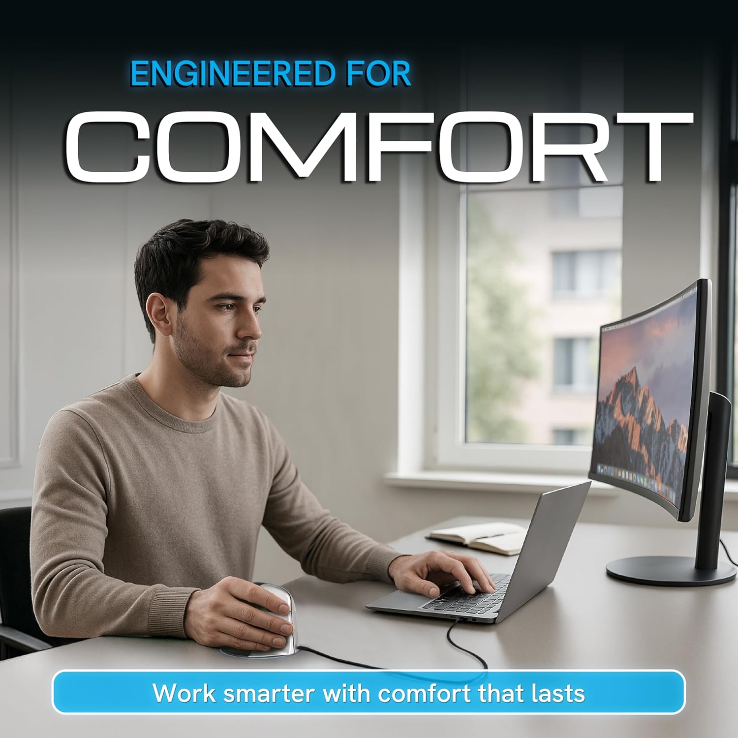 Evoluent – The Original Vertical Mouse – VM4R Ergonomic Vertical Mouse Right Hand Med-to-L Wired USB, Sculpted for Comfort