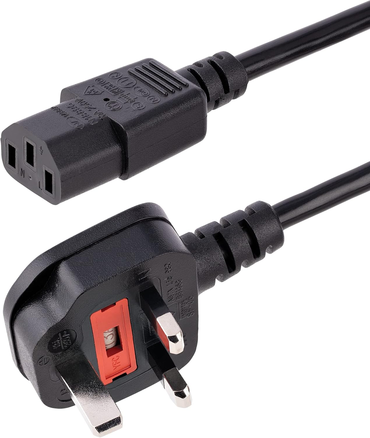 StarTech.com 6ft (1.8m) UK Computer Power Cable, 18AWG, BS 1363 to C13, 10A 250V, Black Replacement AC Power Cord