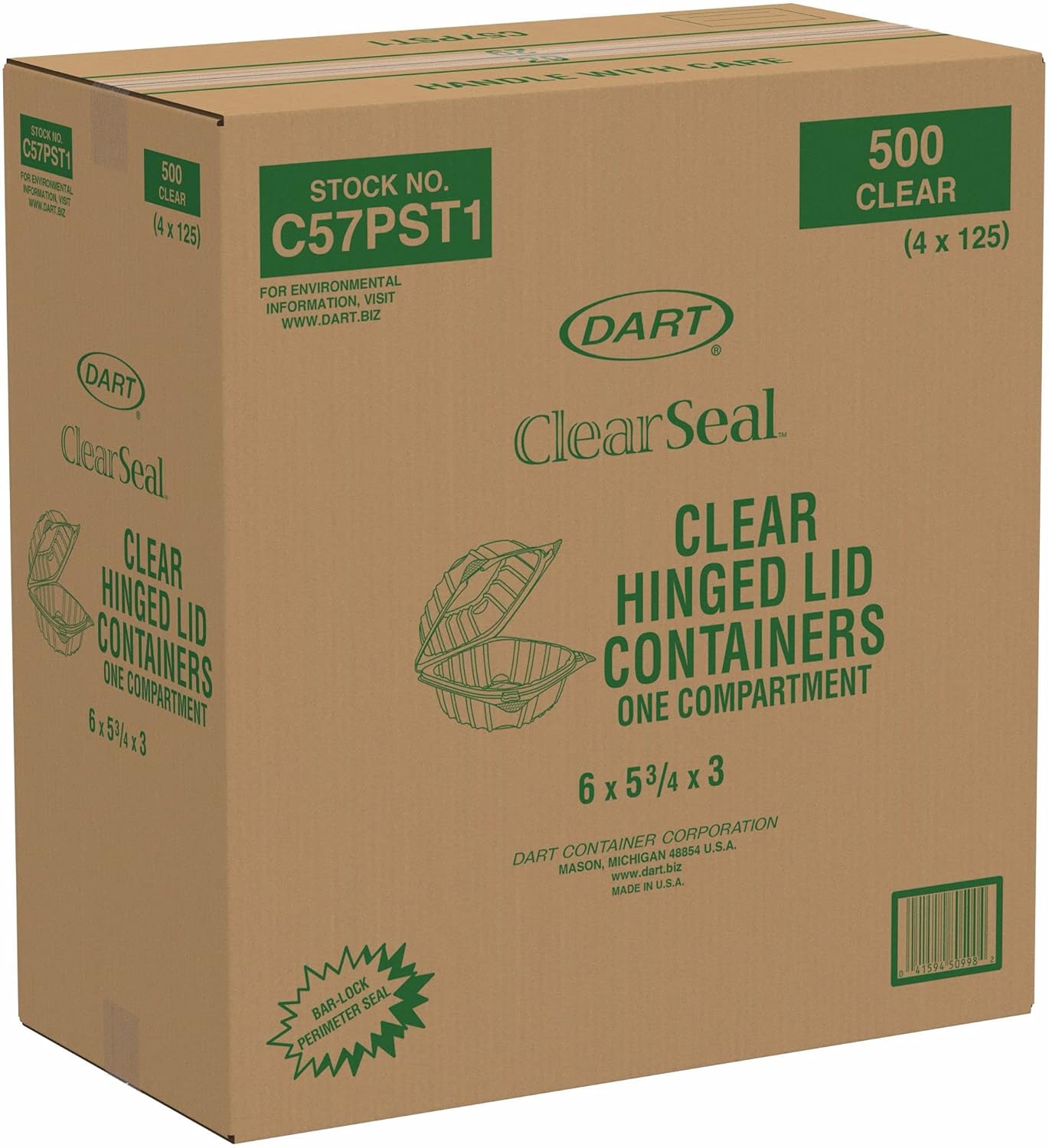 Dart C57PST1 OPS 6 in Clear Hinged Container, 6.0 X 5.8 in (Case of 500)